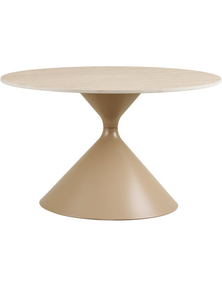 Table basse Ø70 cm céramique effet travertin et acier sable Annecy 