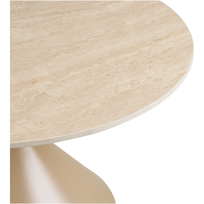 Table basse Ø70 cm céramique effet travertin et acier sable Annecy 