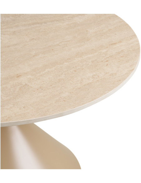 Table basse Ø70 cm céramique effet travertin et acier sable Annecy 