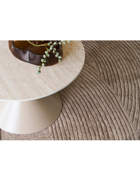 Table basse Ø70 cm céramique effet travertin et acier sable Annecy 