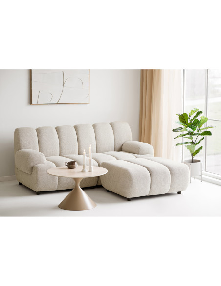 Table basse Ø70 cm céramique effet travertin et acier sable Annecy 