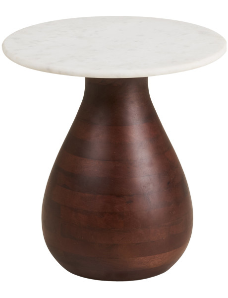 Table d’appoint marbre blanc et bois de manguier Ø40 x H41 cm Heide 