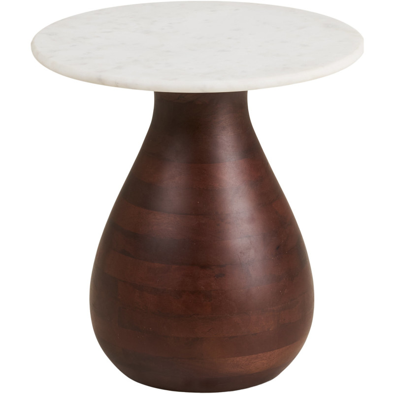 Table d’appoint marbre blanc et bois de manguier Ø40 x H41 cm Heide 