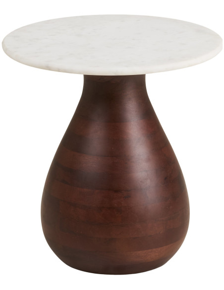 Table d’appoint marbre blanc et bois de manguier Ø40 x H41 cm Heide 