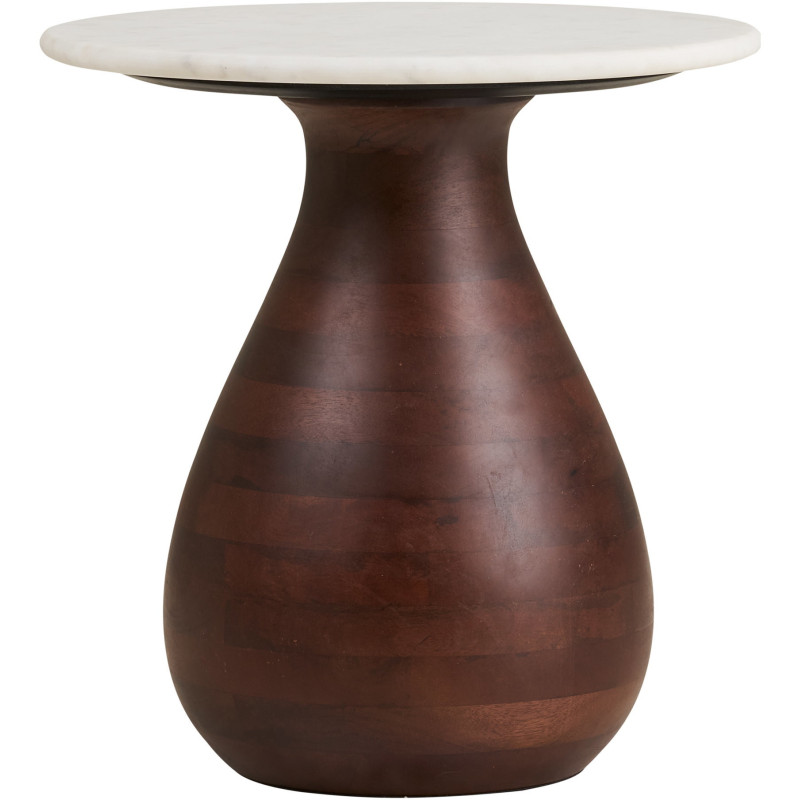 Table d’appoint marbre blanc et bois de manguier Ø40 x H41 cm Heide 