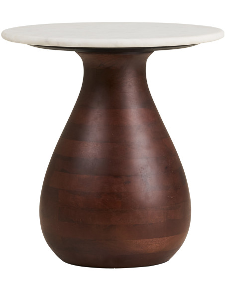 Table d’appoint marbre blanc et bois de manguier Ø40 x H41 cm Heide 