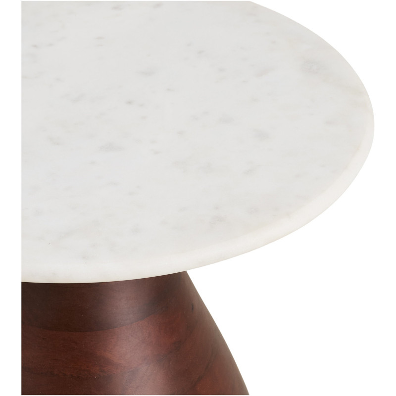 Table d’appoint marbre blanc et bois de manguier Ø40 x H41 cm Heide 