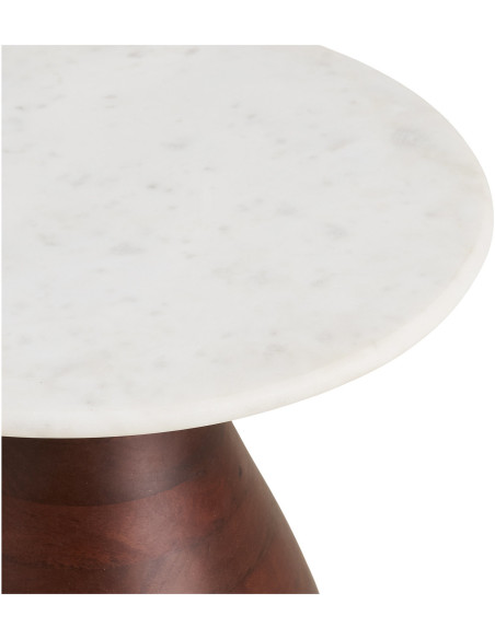 Table d’appoint marbre blanc et bois de manguier Ø40 x H41 cm Heide 
