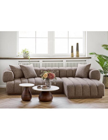 Table d’appoint marbre blanc et bois de manguier Ø40 x H41 cm Heide 