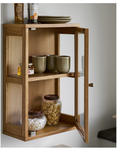 Vitrine murale 1 porte verre L40 cm chêne naturel H60 cm Zamora 