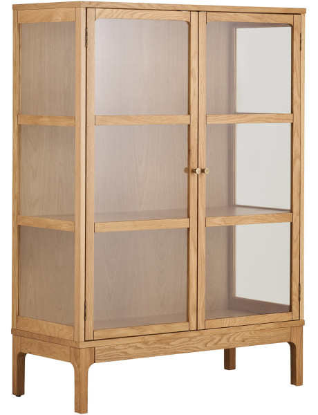 Vitrine 2 portes verre L90 cm chêne naturel H126 cm Zamora