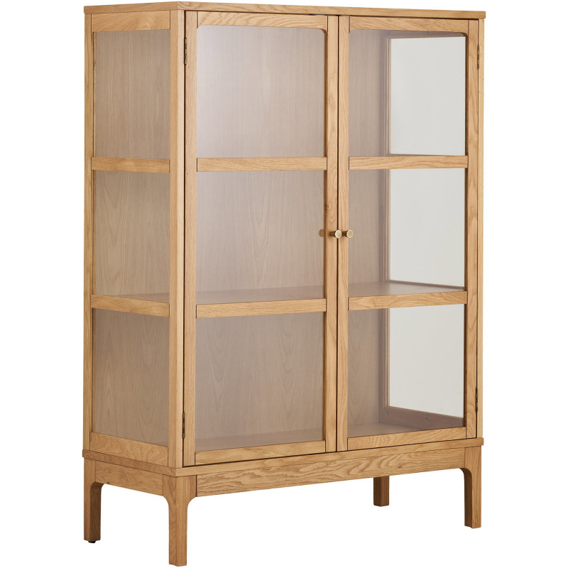 Vitrine 2 portes verre L90 cm chêne naturel H126 cm Zamora