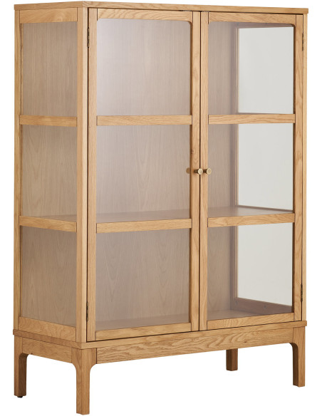 Vitrine 2 portes verre L90 cm chêne naturel H126 cm Zamora