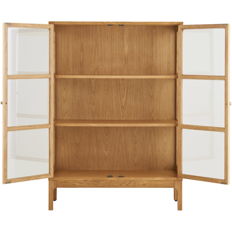 Vitrine 2 portes verre L90 cm chêne naturel H126 cm Zamora 