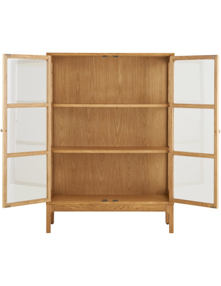 Vitrine 2 portes verre L90 cm chêne naturel H126 cm Zamora 