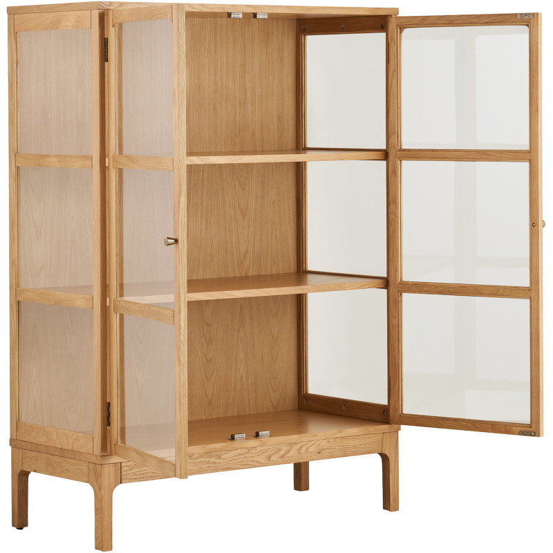 Vitrine 2 portes verre L90 cm chêne naturel H126 cm Zamora 