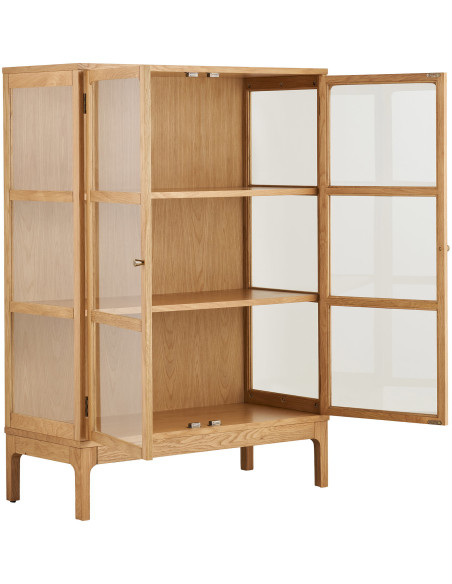 Vitrine 2 portes verre L90 cm chêne naturel H126 cm Zamora 
