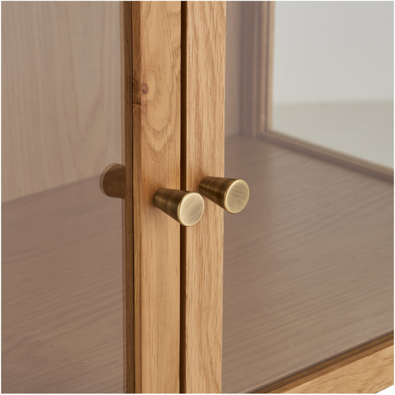 Vitrine 2 portes verre L90 cm chêne naturel H126 cm Zamora 