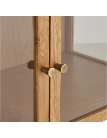 Vitrine 2 portes verre L90 cm chêne naturel H126 cm Zamora 