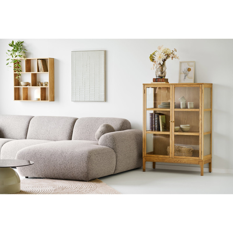 Vitrine 2 portes verre L90 cm chêne naturel H126 cm Zamora 