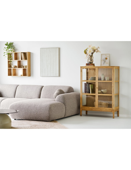 Vitrine 2 portes verre L90 cm chêne naturel H126 cm Zamora 