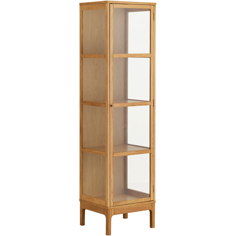 Vitrine étroite 1 porte verre L47 cm chêne naturel H180 cm Zamora