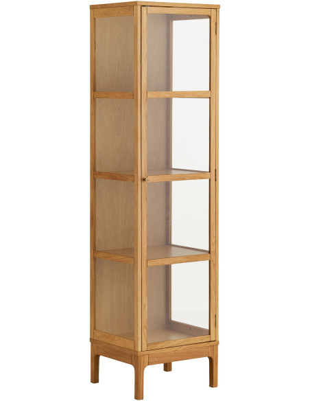 Vitrine étroite 1 porte verre L47 cm chêne naturel H180 cm Zamora