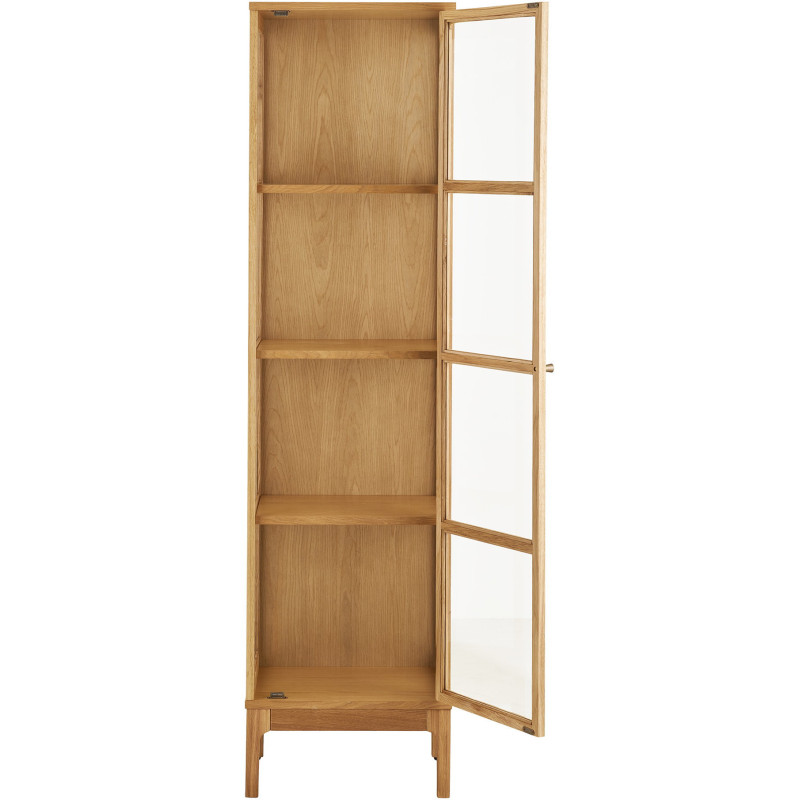 Vitrine étroite 1 porte verre L47 cm chêne naturel H180 cm Zamora 
