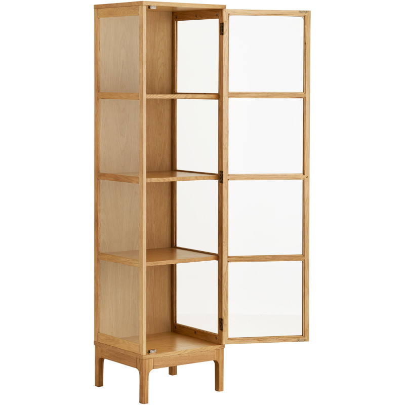 Vitrine étroite 1 porte verre L47 cm chêne naturel H180 cm Zamora 