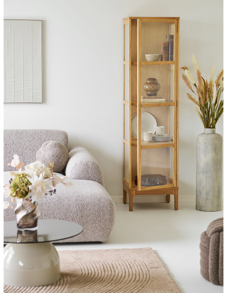 Vitrine étroite 1 porte verre L47 cm chêne naturel H180 cm Zamora 