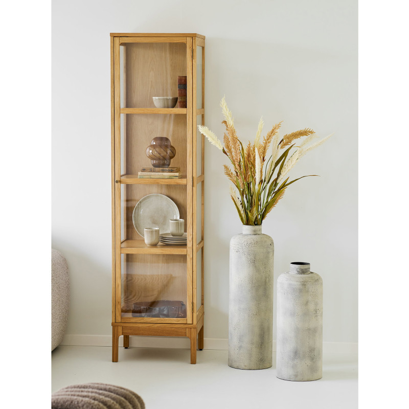 Vitrine étroite 1 porte verre L47 cm chêne naturel H180 cm Zamora 