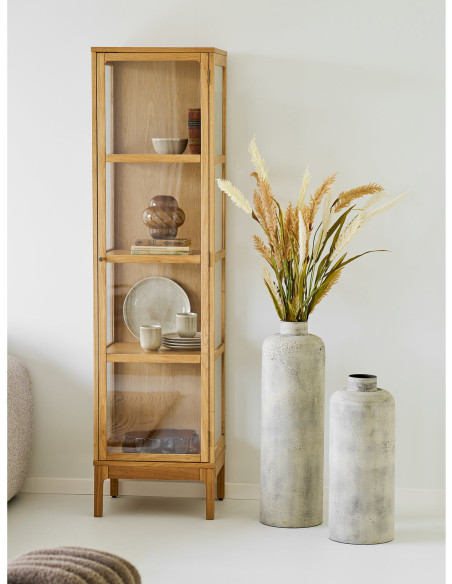 Vitrine étroite 1 porte verre L47 cm chêne naturel H180 cm Zamora 
