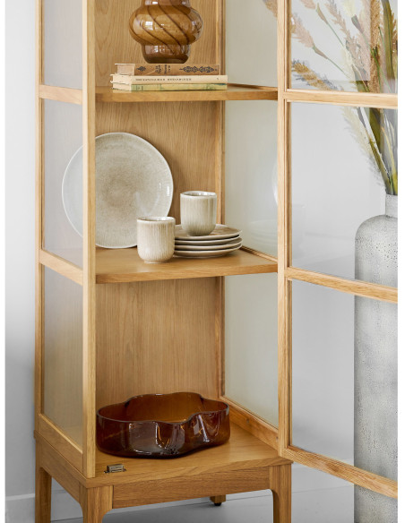 Vitrine étroite 1 porte verre L47 cm chêne naturel H180 cm Zamora 