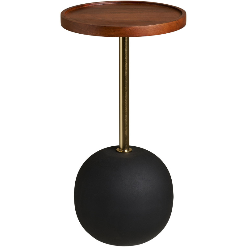 Table d’appoint Ø30 cm bois de manguier et métal noir doré Sirone 