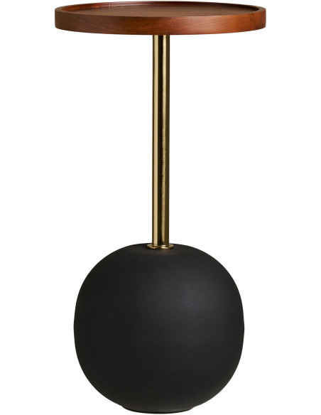 Table d’appoint Ø30 cm bois de manguier et métal noir doré Sirone 