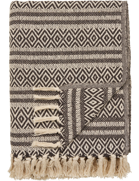 Plaid 130x180 cm coton recyclé motifs ethniques brun Adana 