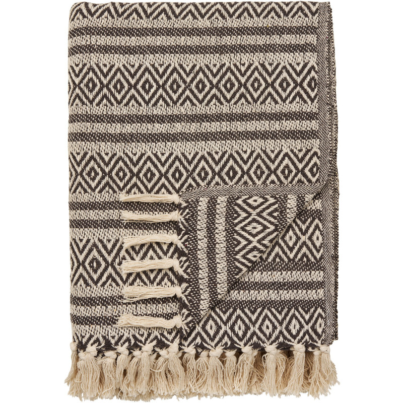 Plaid 130x180 cm coton recyclé motifs ethniques brun Adana 