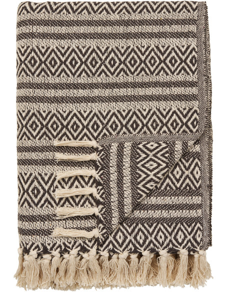 Plaid 130x180 cm coton recyclé motifs ethniques brun Adana 