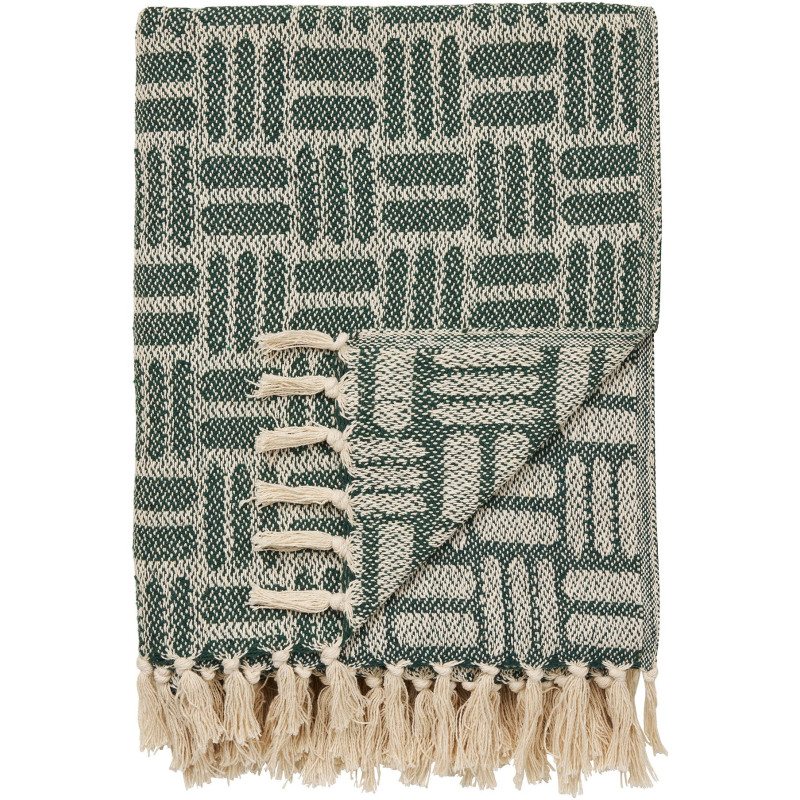 Plaid 130x180 cm coton recyclé motifs géométriques vert sauge Adana 