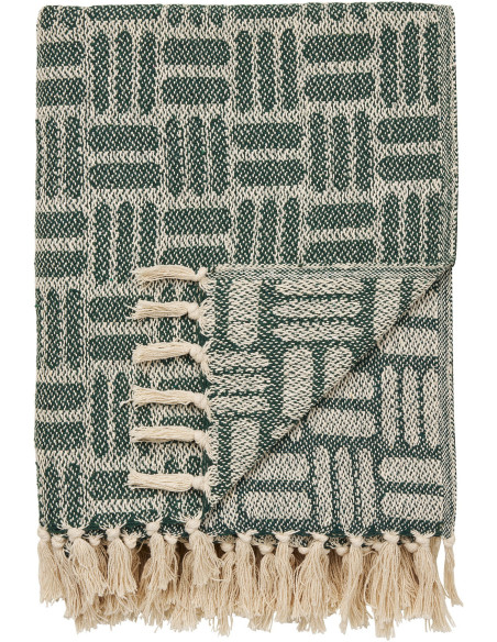 Plaid 130x180 cm coton recyclé motifs géométriques vert sauge Adana 