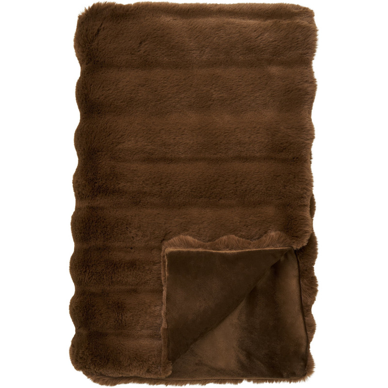 Plaid 130x180 cm polyester effet fourrure brun profond Galena 