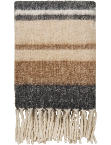 Plaid 130x170 cm laine mélangée rayures brun écru noir Carmel 