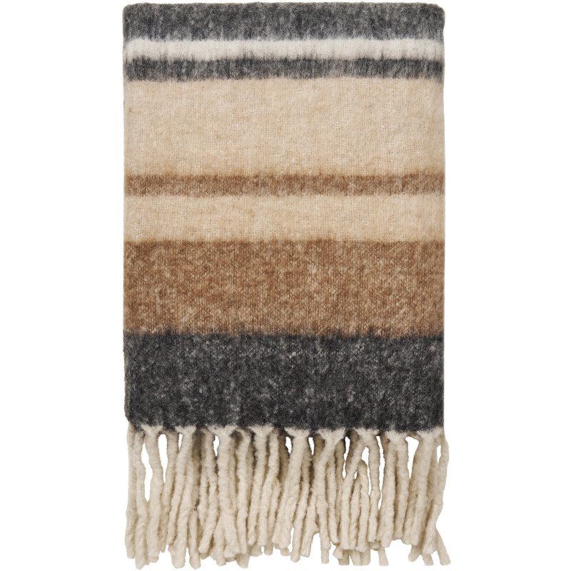 Plaid 130x170 cm laine mélangée rayures brun écru noir Carmel 