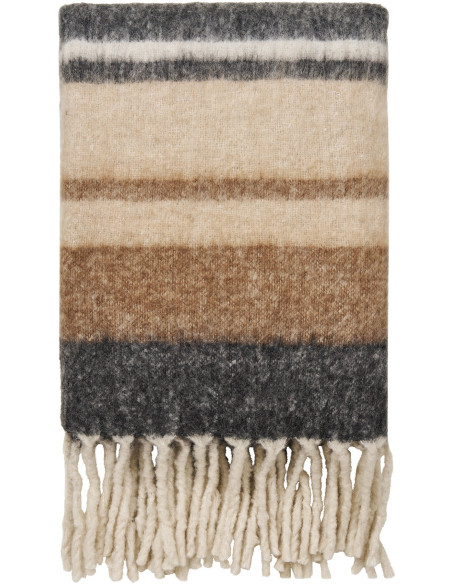 Plaid 130x170 cm laine mélangée rayures brun écru noir Carmel 