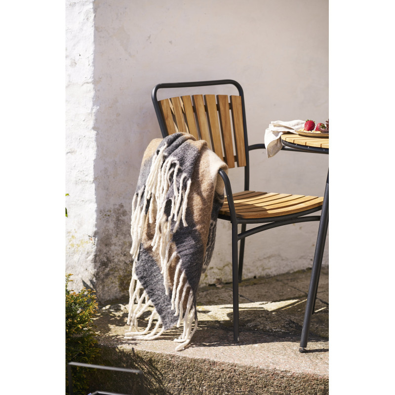 Plaid 130x170 cm laine mélangée rayures brun écru noir Carmel 