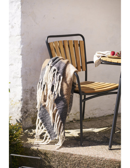 Plaid 130x170 cm laine mélangée rayures brun écru noir Carmel 