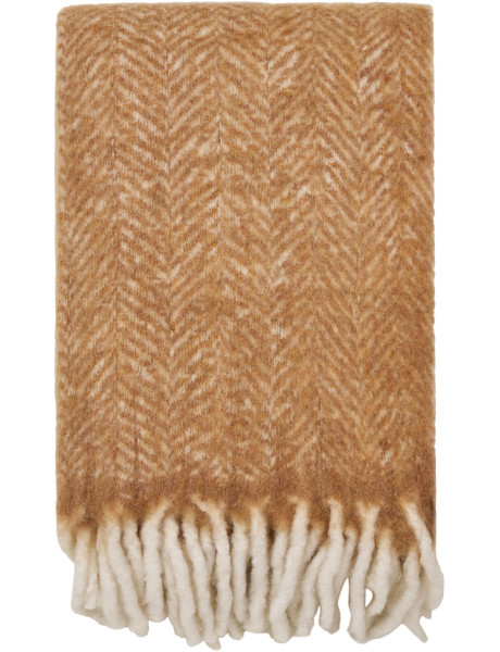 Plaid 130x170 cm laine mélangée chevrons camel écru Carmel 