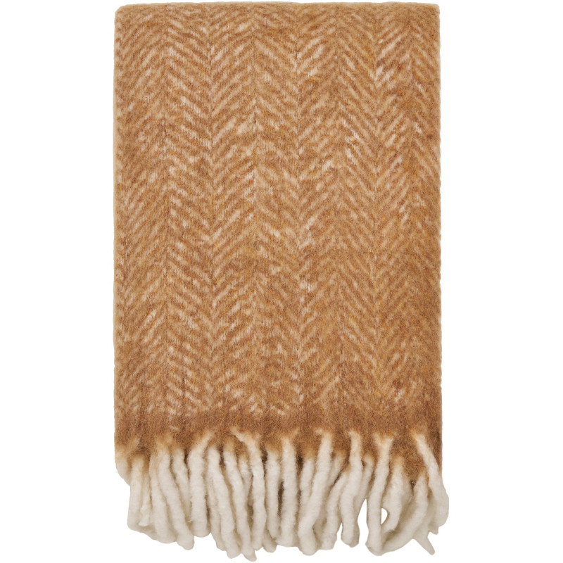 Plaid 130x170 cm laine mélangée chevrons camel écru Carmel 