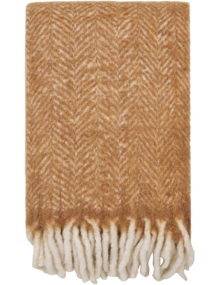 Plaid 130x170 cm laine mélangée chevrons camel écru Carmel 