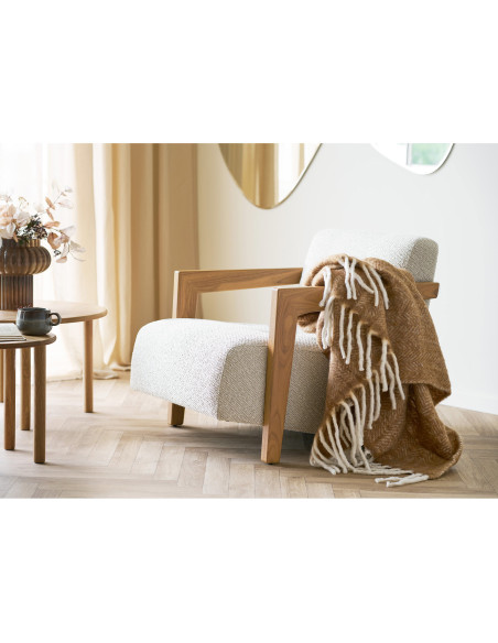 Plaid 130x170 cm laine mélangée chevrons camel écru Carmel 